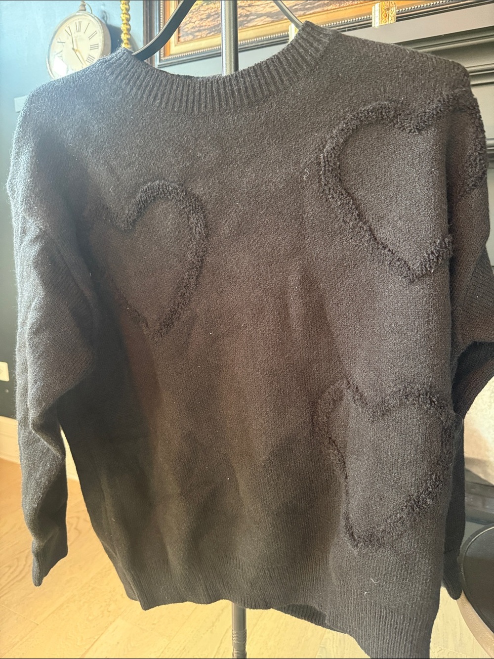 Women’s Black Heart Texture Crewneck Sweater - Unbranded